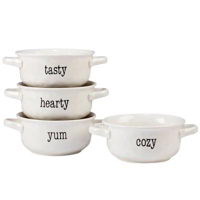 It's Just Words Ceramic Soup Bowls With Handles 32oz White - Set of 4