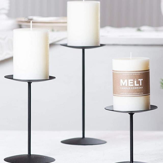 Set of 3 Candle Holders Black Metal Base Candleholders for Desk Top Decoration Table or Mantel Centerpiece in Dining & Living Room, Candelabra for flameless LED, Sphere & Pillar Candles