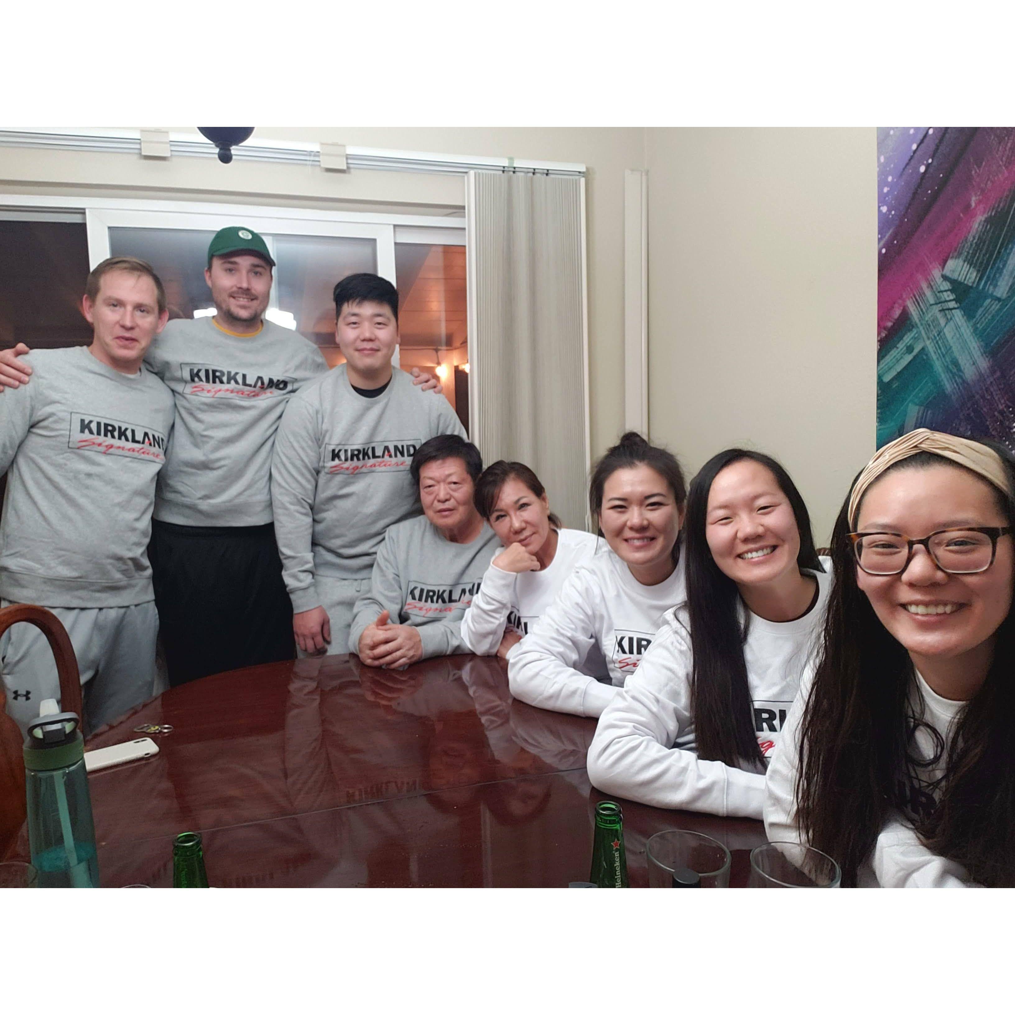 forcing Travis to participate in matching outfits for a Kang Family Thanksgiving circa 2021