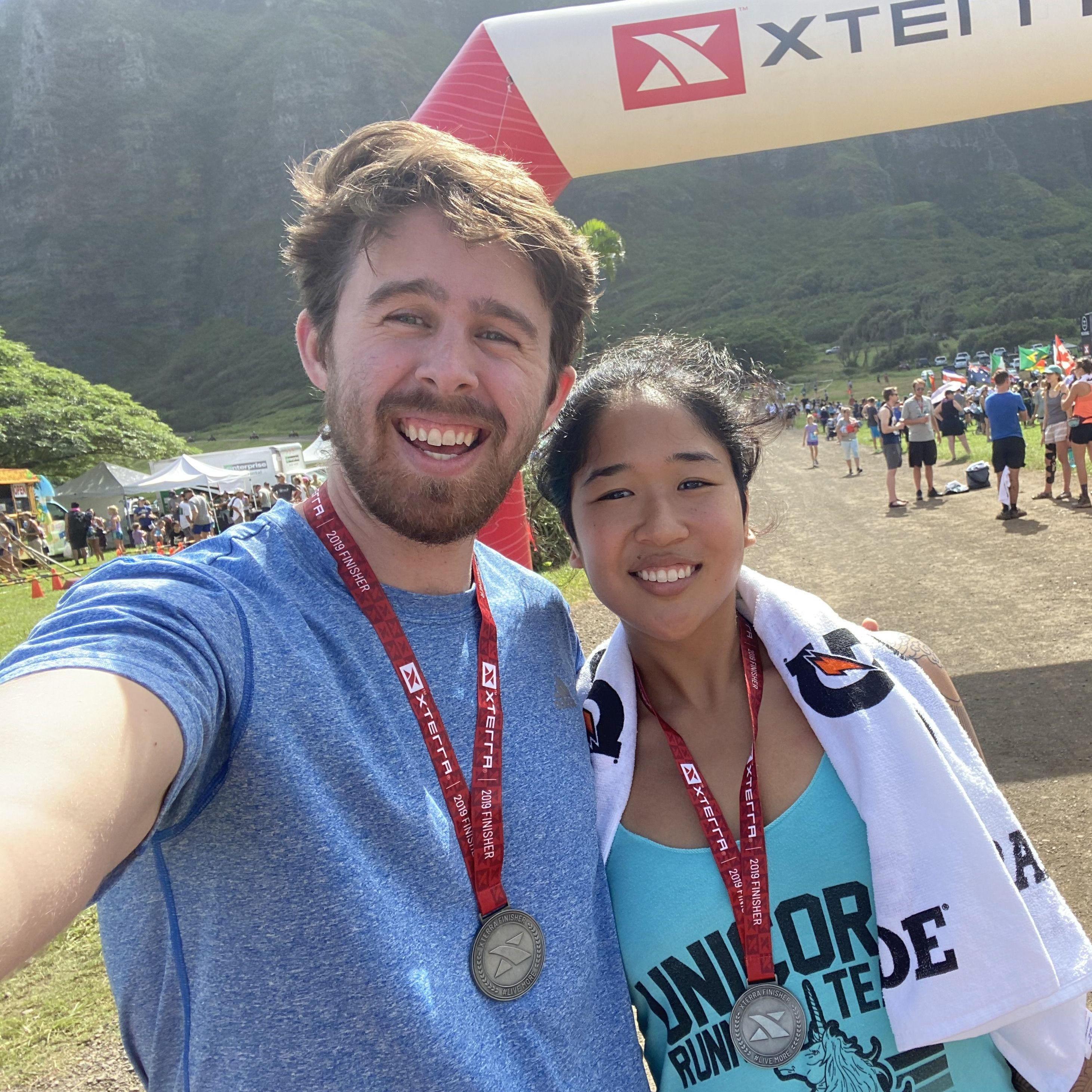 A selfie after finishing a 10K trail run at Kualoa Ranch.