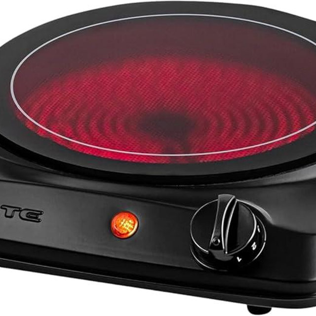 OVENTE Countertop Infrared Single Burner, 1000W Electric Hot Plate with 7” Ceramic Glass Cooktop, 5 Level Temperature Setting & Easy to Clean Base, Compact Stove for Home Dorm Office, Black BGI101B