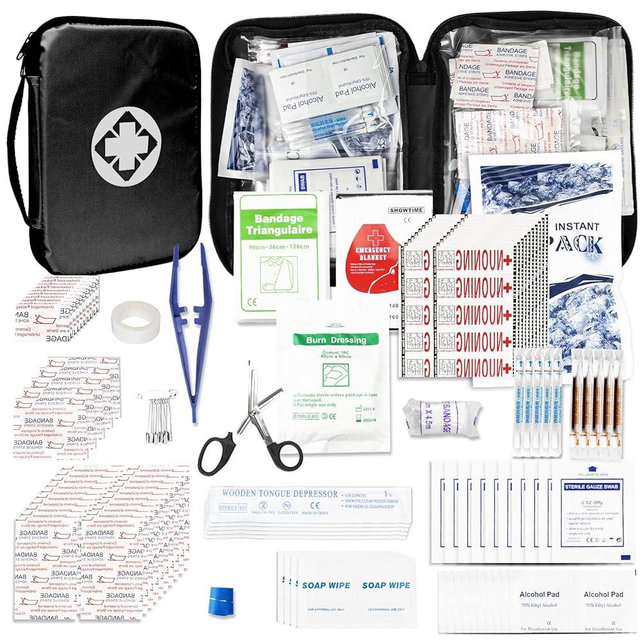 300Piece Travel First Aid Emergency Kit Home Essentials Hiking Survival Essential Kit for Outdoor Adventure Mini First Aid Kit for Backpack, Black 1st Aid