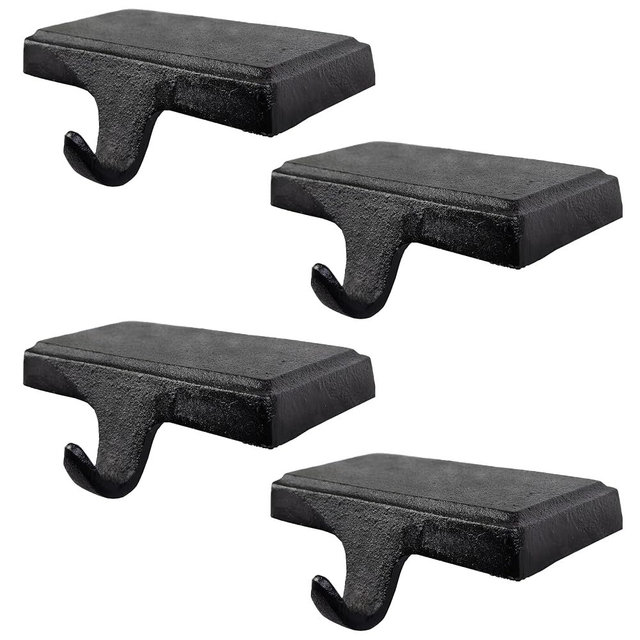 Lulu Decor Black Christmas Stocking Holders for Mantle set of 4 - Heavy Cast Iron Weighted Strong & Sturdy - Low Profile Flat Base Stocking Hooks, Simple Design for Mantle Decor Weighs 1 lb 10 oz each