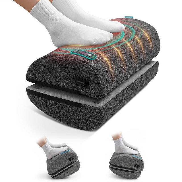 Vibration Foot Rest with Heat & Swing Function, Adjustable Ergonomic Footrest for Under Desk, 3 Graphene Heat Levels, 3 Massage Modes, Timer, Office & Home Relaxation Foot Stool