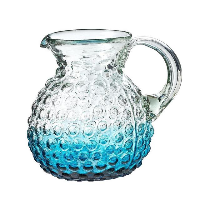Amici Home-Catalina Pitcher, Aqua, Artisan Handmade Mexican Recycled Glass, For Sangria, Iced Tea, Juice and other beverages, 8” D x 8” H, 80- Ounce, Made in Mexico