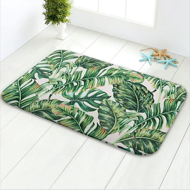 LIVILAN Green Leaves Bath Rug Soft Memory Foam Non Slip Bath Mat, Shaggy Bathroom Floor Carpet Absorbent, Super Cozy Machine Wash and Dry, 16" X 24"