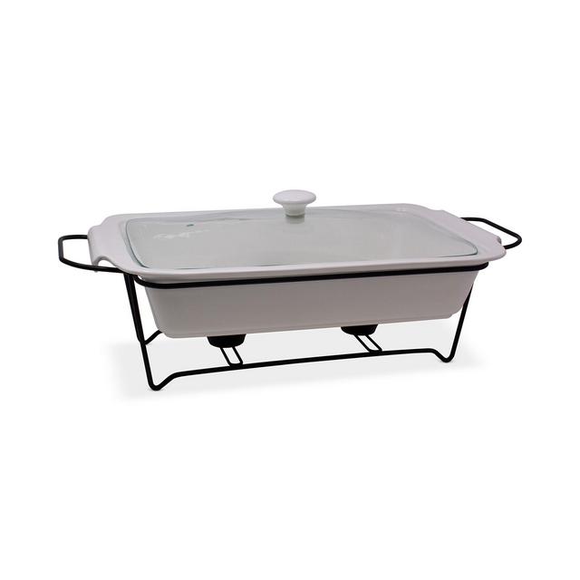 Sedona Ceramic Chafing Casserole Server with Glass Lid & Rack