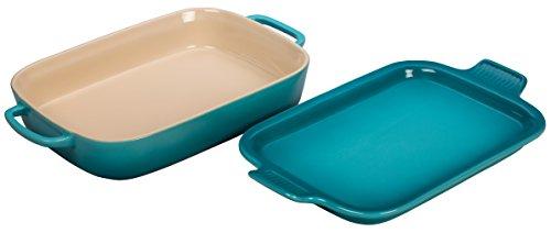 Le Creuset Stoneware Rectangular Dish with Platter Lid, 14 3/4" x 9" x 2 1/2", Caribbean