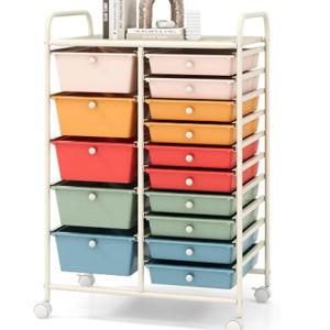 COSTWAY 15 Drawers Storage Cart - color Macaron