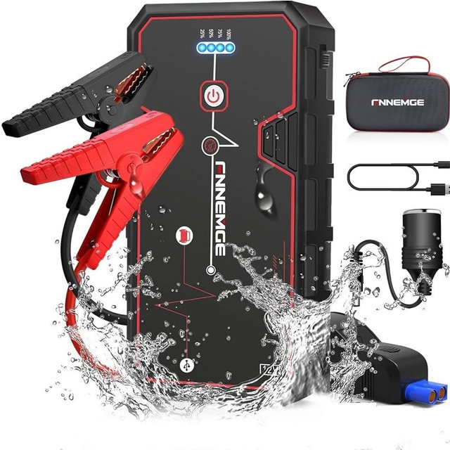 FNNEMGE Car Jump Starter, 3000A Peak 21800mAh 12V Car Battery Starter(Up to 8.0L Gas or 6.5L Diesel Engine), with USB Quick Charge 3.0,LED Light,12V DC Output.