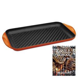 Le Creuset Cast-Iron Double-Burner Skinny Grill with Grill School Cookbook