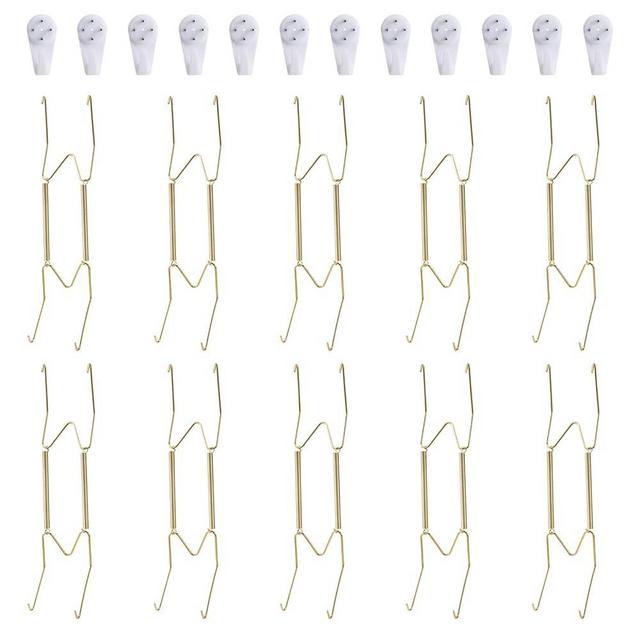 Fasunry 10 Pack Plate Hangers, 10 Inch Wall Plate Hangers and 12 Pack Wall Hooks, Compatible 8.5 to 10.5 Inch Decorative Plates, Antique China, Antique Plates and Arts