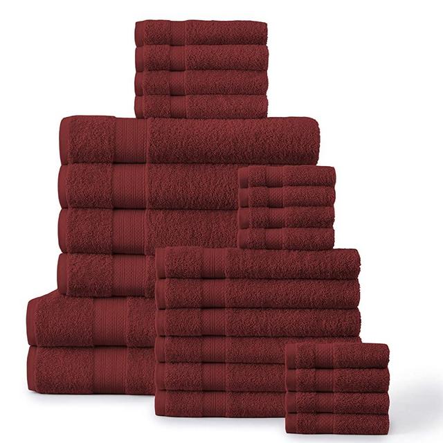24 Piece Bath Towel Set - 100% Ring Spun Cotton Bathroom Towels, Extra Large Bath Towels, Hotel Towels, 2 Bath Sheet, 4 Bath Towels, 6 Hand Towel, 8 Wash Cloths,4 Fingertip Towels - Biking Red