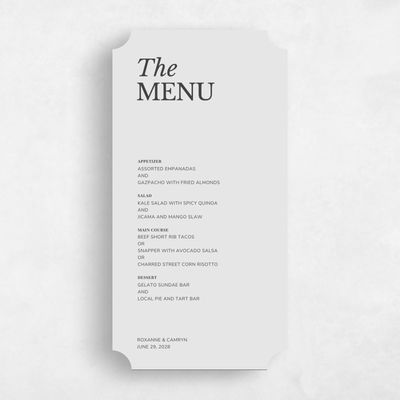 Grey Ticket Wedding Menu - Jaramillo