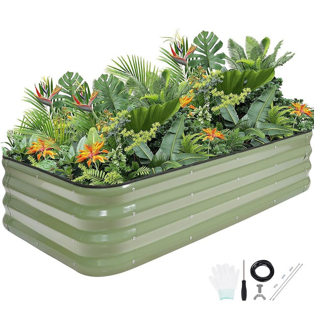 G GOOD GAIN 4-in-1 Adjustable Raised Garden Bed Kit | Galvanized Planter Boxes for Vegetables, Flowers | 12" Tall, Multiple Sizes (5x3x1ft, 4x4x1ft, 6x2x1ft, 7x1x1ft) | Outdoor Metal Raised Bed, Green