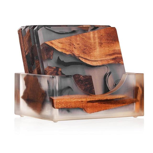 Avocrafts Walnut Coasters Set, Epoxy Coasters, Modern Coasters with Holder, Walnut Coasters No Scent