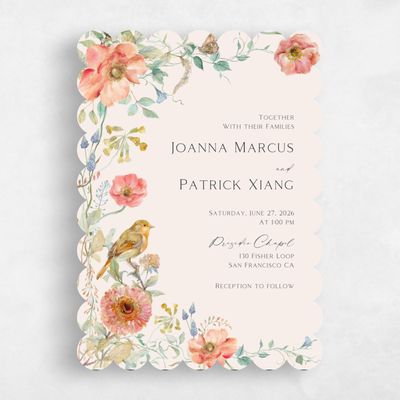 Beige Scalloped Wedding Invitation - Aurelia Portrait