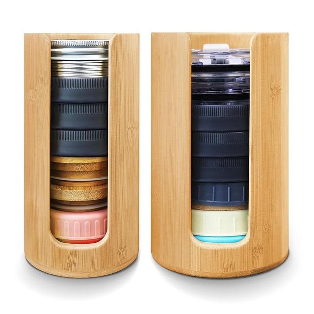 Mason Jar Lid Organizer (2pcs), Mason Jar Lid Storage Made of Bamboo, Suitable for Mason Lids/Canning Lids/Bamboo Lids One WIDE And One REGULAR Mouth