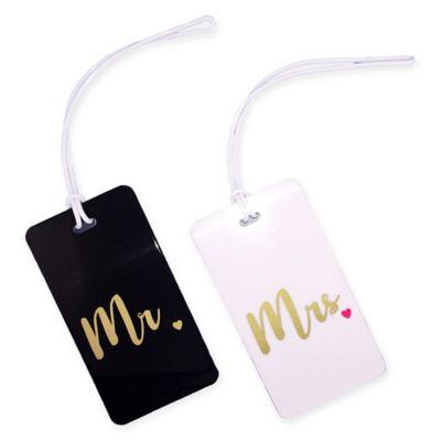 "Mr." and "Mrs." 2-Piece Luggage Tag Gift Set in Gold