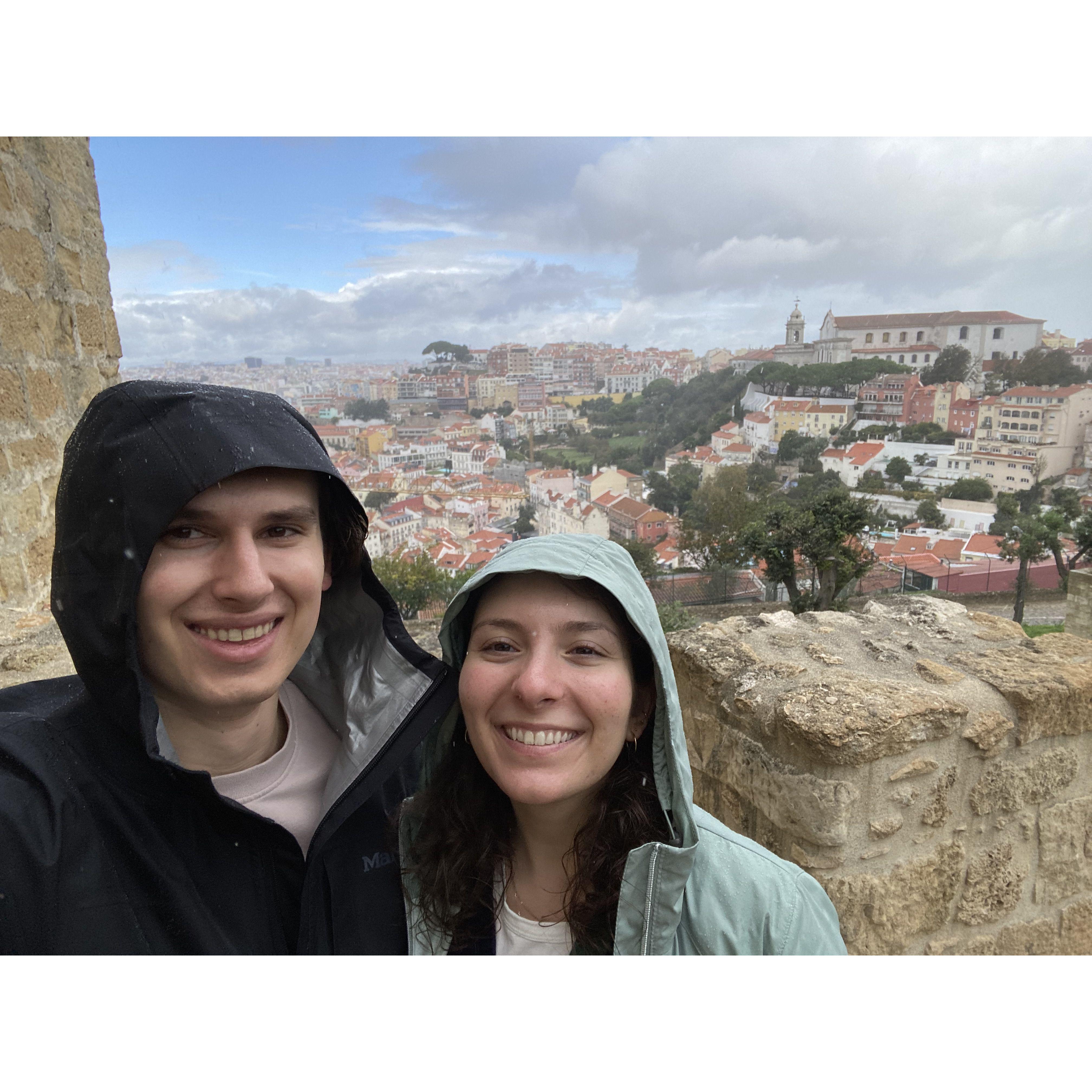 Turns out, it's rainy in Portugal! Views from look-out point in Lisbon