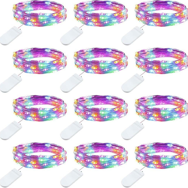 Brightown 12 Pack Multi-Color Fairy Lights Battery Operated - 7ft 20 LED Waterproof Micro Firefly Lights for Christmas Decor, DIY Craft, Wedding Table Centerpieces, Flowers