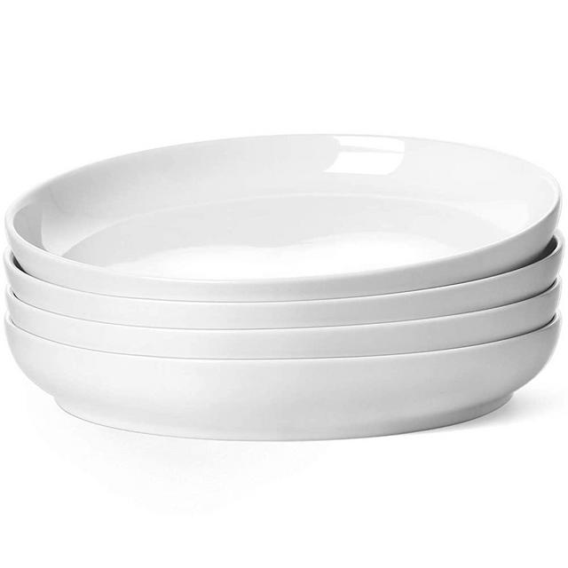 LE TAUCI Dinner Plate 9 inch，Ceramic Salad plate sets for Pasta, Risotto, Fluffiest, Pancakes, set of 4, Matte white