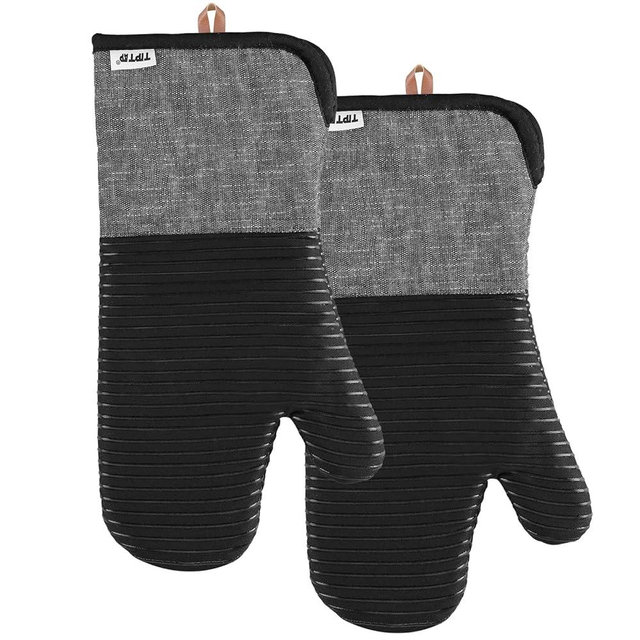 TIPTAP Oven Mitt Set, 2PCS Non Slip Silicone Oven Gloves, Heat Resistant, Machine Washable, Premium Silicone Stripe Kitchen Pot Holder for Baking and Grilling
