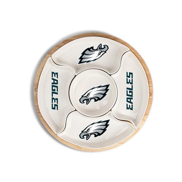 The Memory Company Officially Licensed NFL 16" Ceramic Serving Tray – 5-Section Platter with Wood Base, Game Day Entertaining Dish