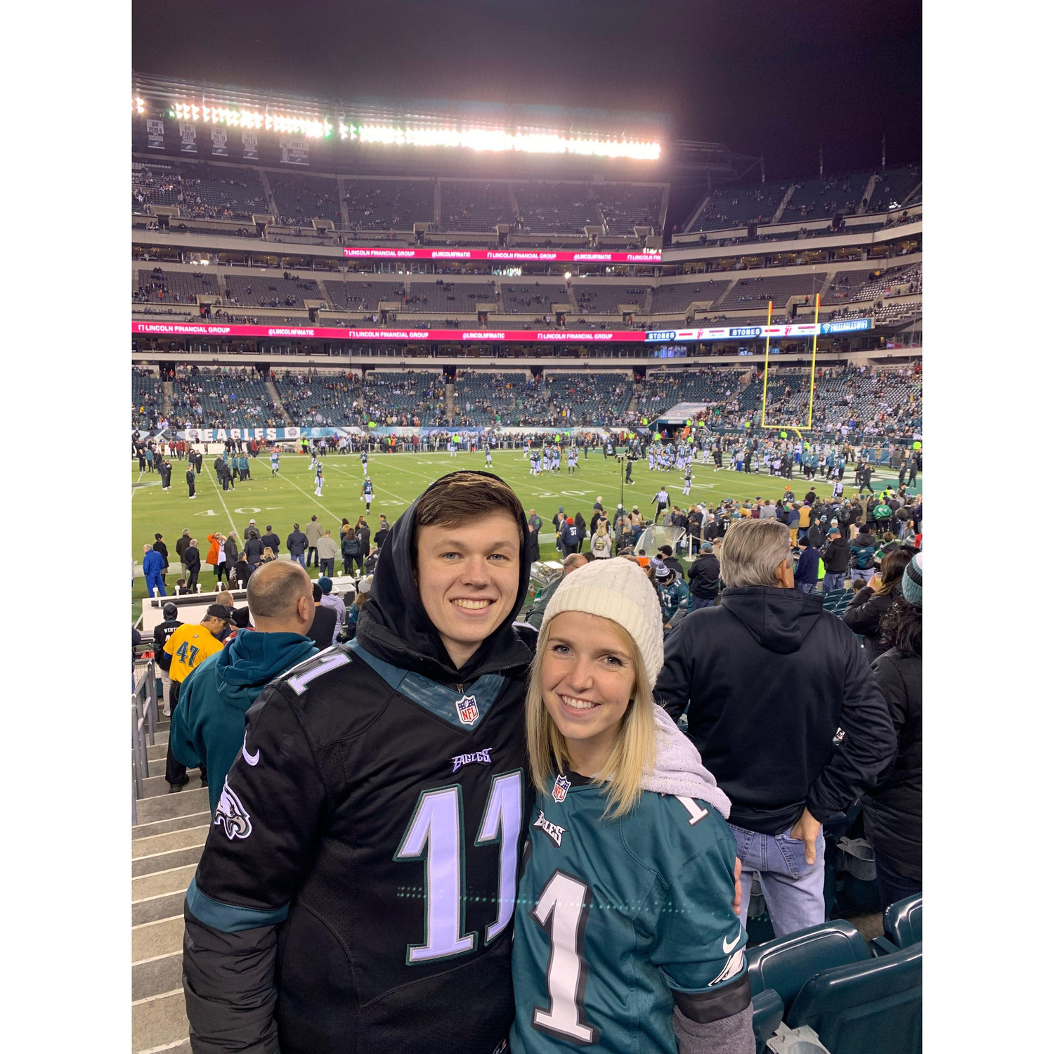 Megan surprised Matt with tickets to Monday Night Football (his first game in the Linc!)