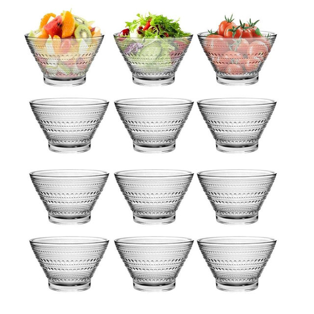 CHPINDAM Vintage glass salad bowl, 14oz ice cream bowl,Glass dessert bowl,BPA-Free glass bowl for fruit, salad, ice cream, snack bowl, party, desk, bathroom, party supplies, etc (12)