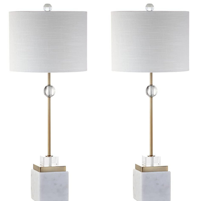JONATHAN Y JYL5008A-SET2 Dawson 30" Marble/Crystal LED Table Lamp Modern,Contemporary,Glam for Bedroom, Living Room, Office, College Dorm, Coffee Table, Bookcase, Brass(Setof2)