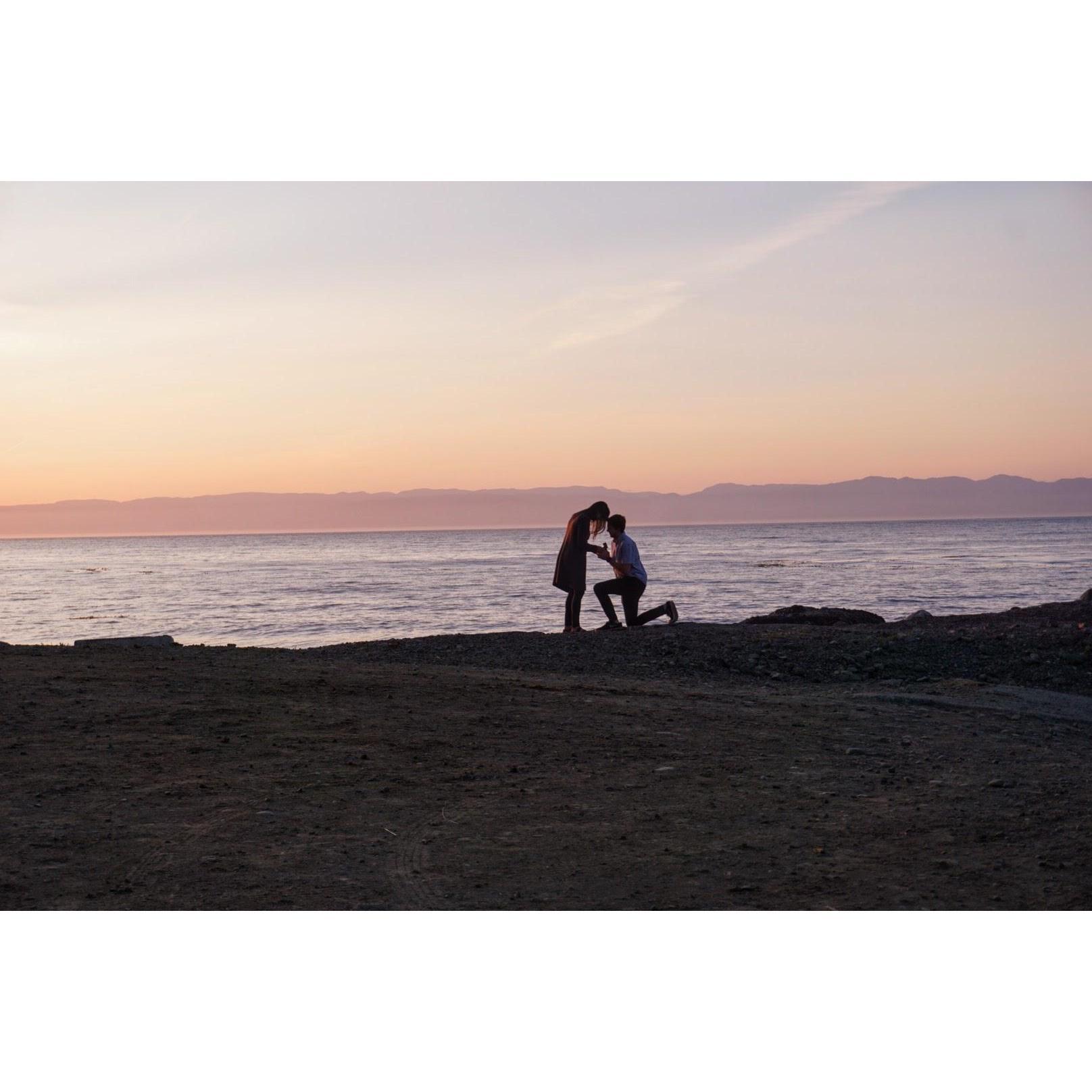 Jonathan mid-proposal on the beach in Olympic National Park.