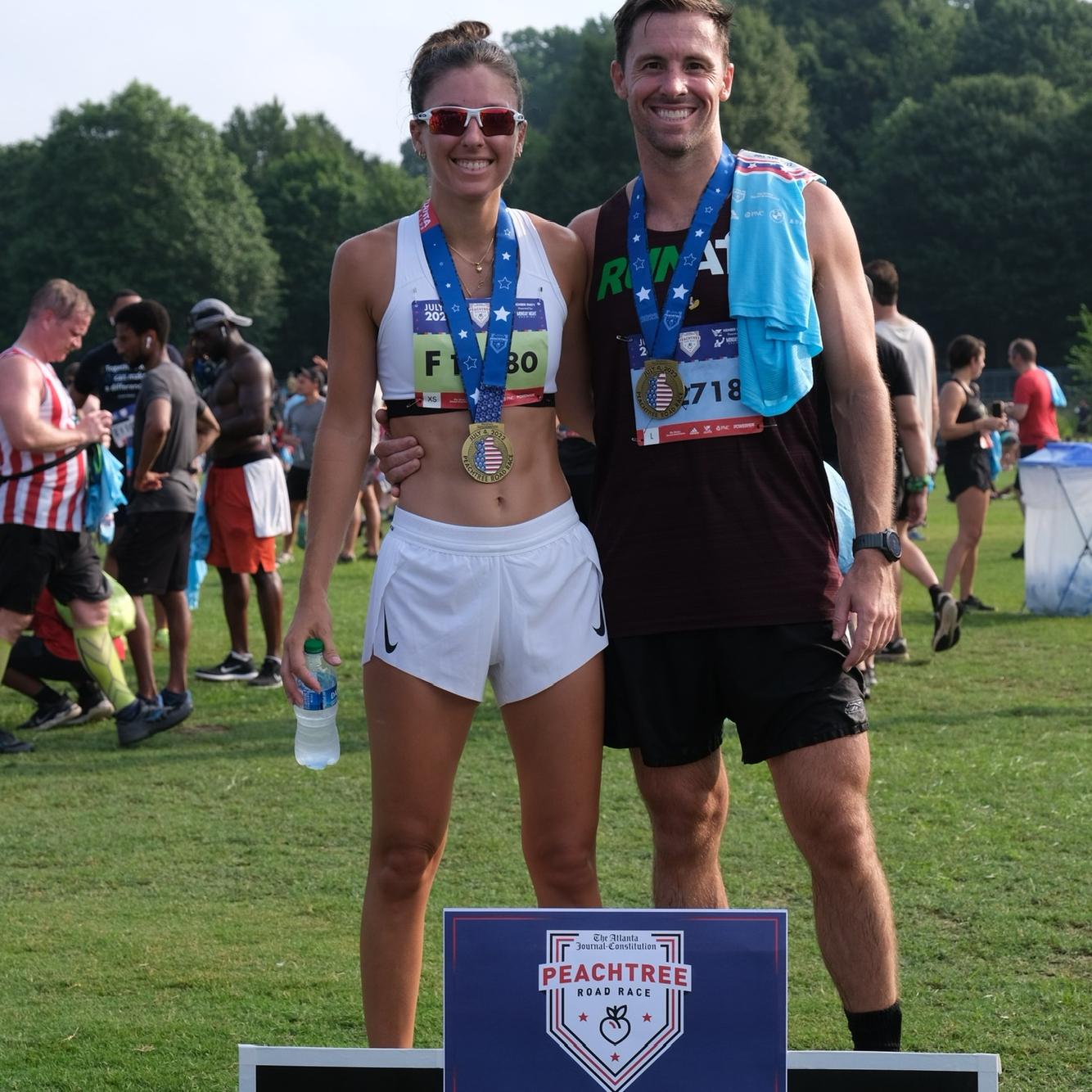 Our first 10K together, the Peachtree Road Race in Atlanta, GA!