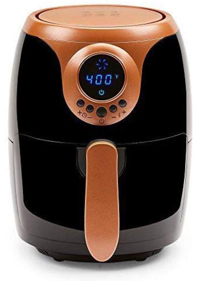 Copper Chef 2 QT Black and Copper Air Fryer - Turbo Cyclonic Airfryer With Rapid Air Technology For Less Oil-Less Cooking. Includes Recipe Book