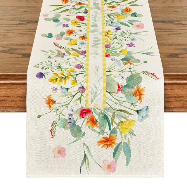 Artoid Mode Flower Floral Table Runner, Spring Summer Seasonal Kitchen Dining Table Decoration for Indoor Outdoor Home Party Decor 13 x 72 Inch