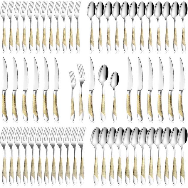 60-Piece Silverware Set Stainless Steel Flatware Sets for 12 Includes Knives Spoons Forks Heavy Duty Cutlery Set for Home Kitchen Hotel