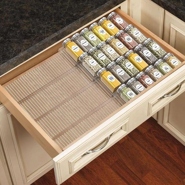 SZWQILIN Spice Drawer Organizer, Spice Rack Drawer for Kitchen, 4 Tier Clear Acrylic，Expandable From 13" to 26" Spice Rack Tray for Cabinet/Countertop (8 Pcs Clear)