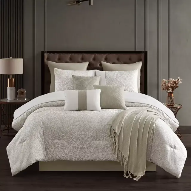 Keats 10-Piece King Comforter Set in Beige/Ivory