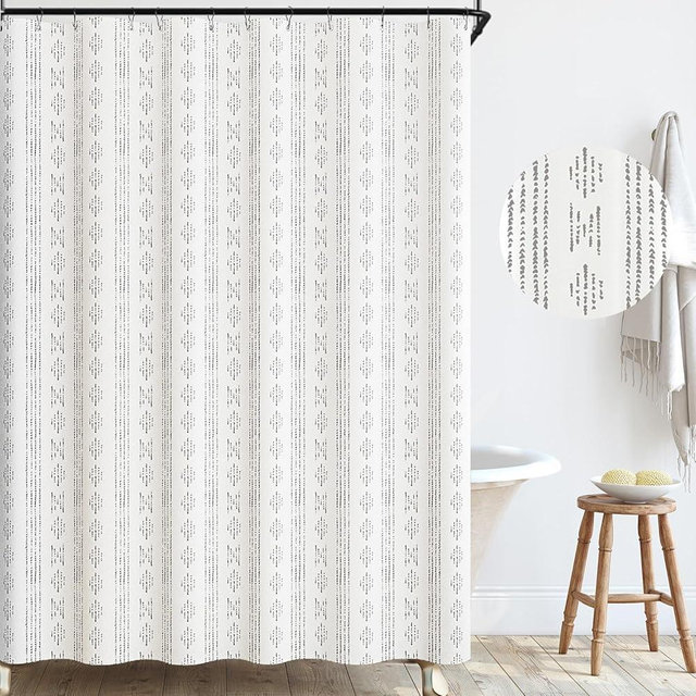jinchan Grey and White Boho Shower Curtain Bohemian Vertical Striped Fabric Shower Curtains for Bathroom with 12 Hooks Waterproof 70x72 Inches