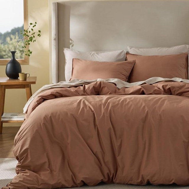 Bedsure Cotton Duvet Cover King - Luxury Slub Weave 100% Cotton Duvet Cover with a Linen Like Textured, Easy Change Durable Bedding, Mocha Mousse, 104" x 90"