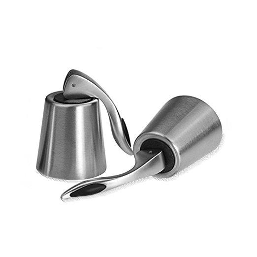 Red Wine Bottle Stoppers Stainless Steel with Inner Rubber Seal Keep Wine Fresh（set of 2）