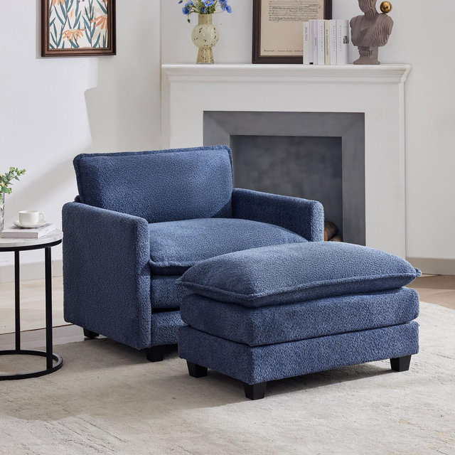 Hyleory 41.34" circle fleece Oversized Accent Chair, Sofa Chair with Large Seat and Wide Armrests, Modern Armchair for Bedroom Living Room