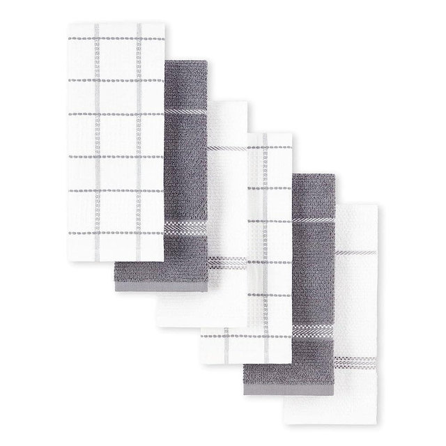 MARTHA STEWART Modern Waffle Kitchen Towel Set 6-Pack, Grey, 16"x28"