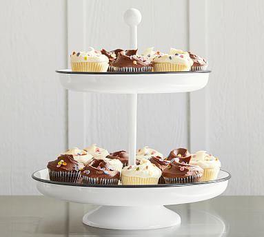 Handcrafted White Enamel Tiered Stand