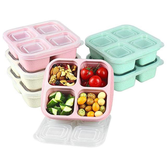 Onanuto 6 pack Bento Snack Containers, 4-Compartment Lunchable Containers, Reusable Meal Prep Container for Kids, Snack Storage Boxes for Toddler School, Work and Travel