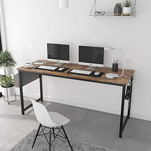 Computer Desk, 47 inch Industrial Heavy Duty Writing Desk for Home/Office Workstation, Rustic Brown Wood and Metal Furniture Student Study Table