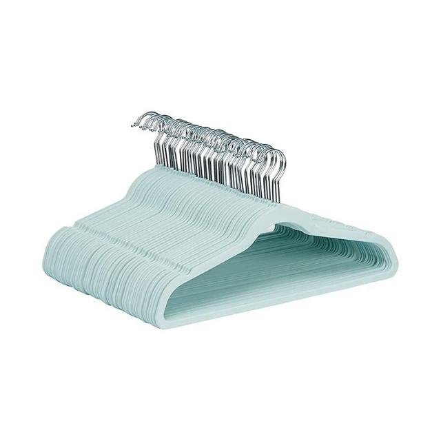 Amazon Basics Slim, Velvet, Non-Slip Suit Clothes Hangers, Mint Green/Silver - Pack of 50