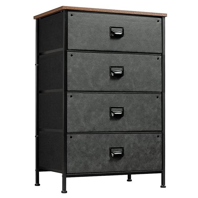 WLIVE Wide Dresser with 4 Drawers, Fabric Storage Tower, Industrial Closet Organizer Unit with Metal Frame, Wooden Top, Storage Dresser for Bedroom, Hallway, Entryway, Black