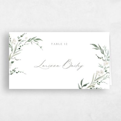 Dark Sage, White Wedding Place Card - Darcy