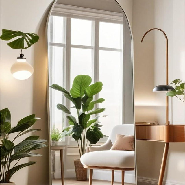 Otlsh Full Length Arched Floor Mirror, 71"26" With Stand, Full Body, Large, Wall, Freestanding, Oversized, Aluminum Frame - Silver